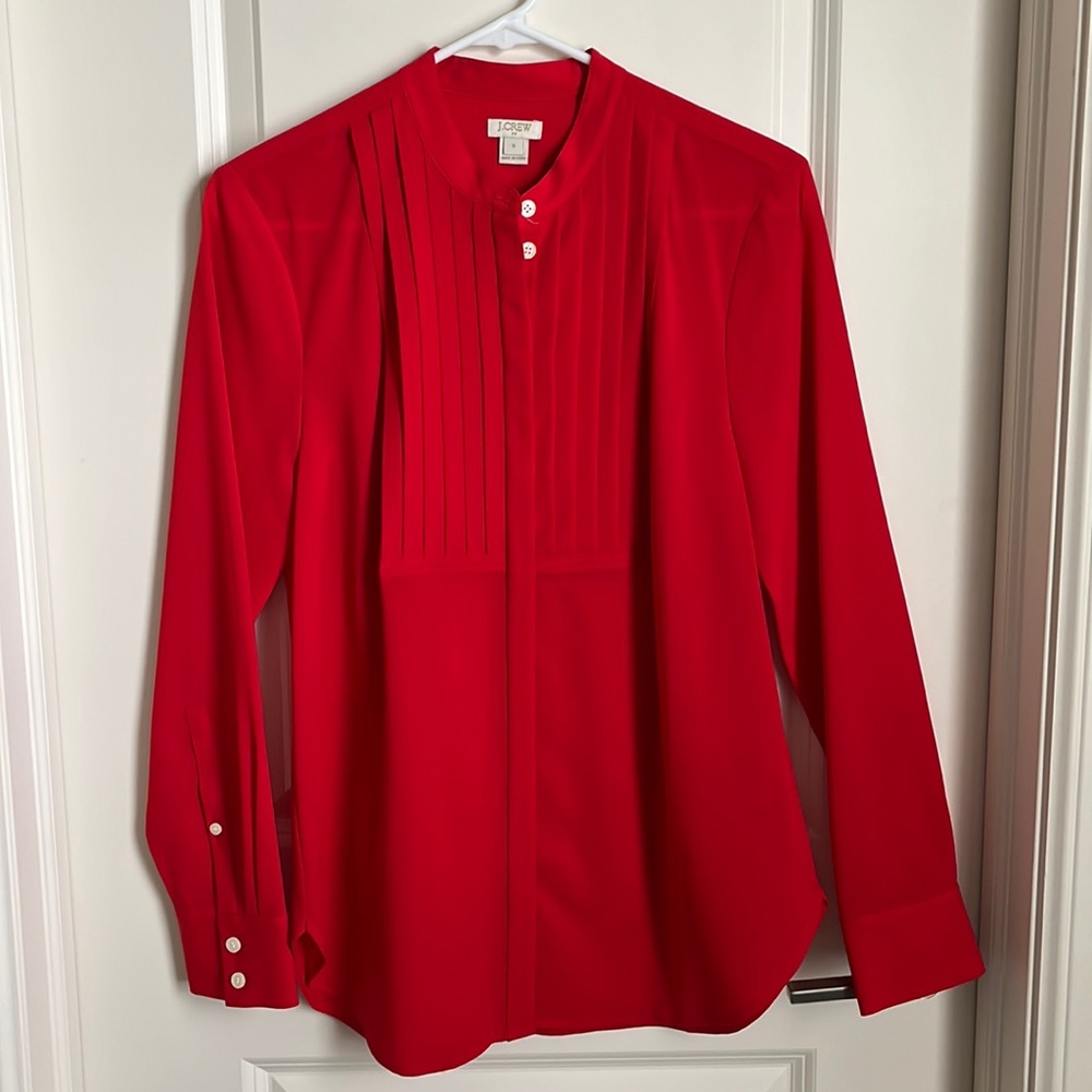NWOT Jcrew Red Button Up Pleated Blouse